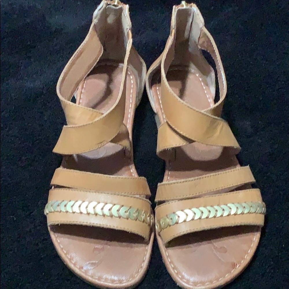 Nurture Camel and Gold Gladiator Sandals